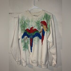 Vintage Hand Painted Parrot Sweatshirt Hanes 90s Tropical Art Crewneck XL